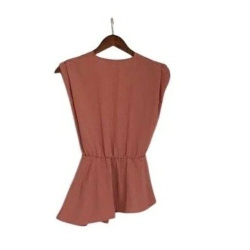 Zara Dusty Rose Pink Peplum Wrap Top‎ Belted V-Neck Sleeveless Fits S Small 2 4